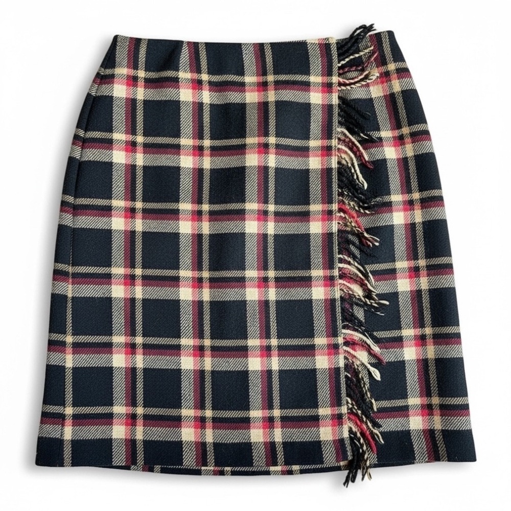 SAG HARBOR Vintage plaid Wool red/black/tan skirt size 8